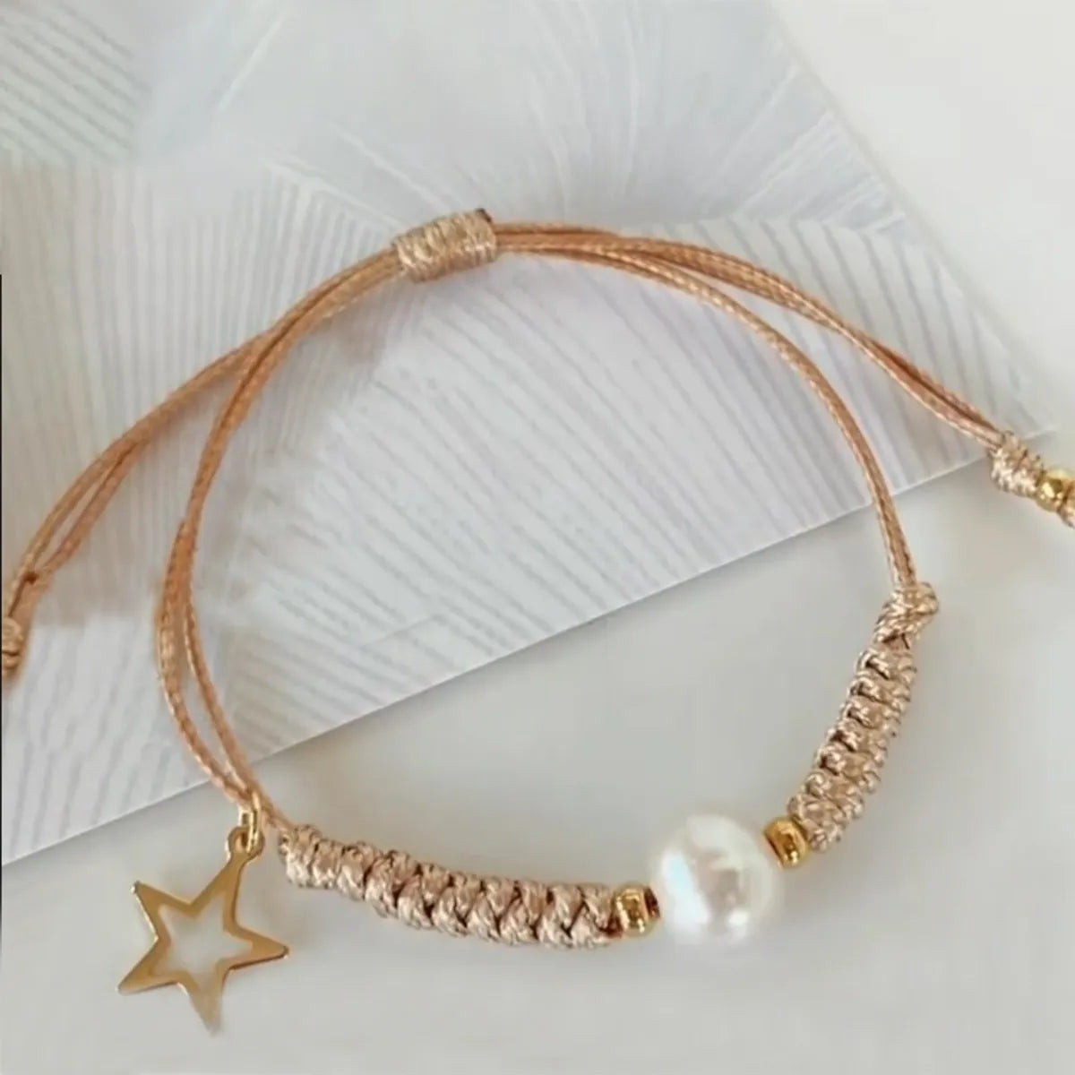 Ig Style Bohemian Star Freshwater Pearl Wax Rope Plating 18k Gold Plated Women'S Bracelets