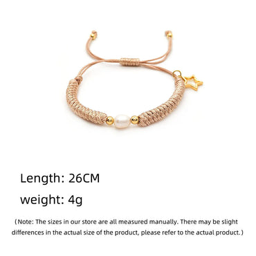 Ig Style Bohemian Star Freshwater Pearl Wax Rope Plating 18k Gold Plated Women'S Bracelets