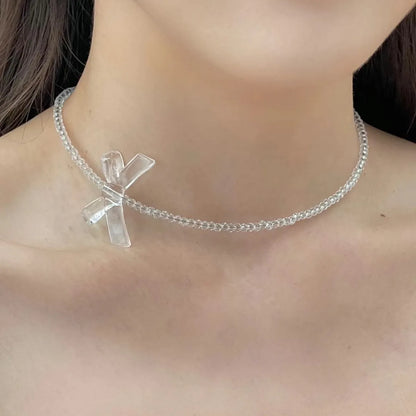 IG Style Bow Knot Arylic Glass Beaded Women's Necklace