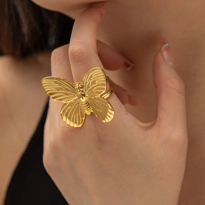 Ig Style Butterfly Stainless Steel 18k Gold Plated Open Ring In Bulk