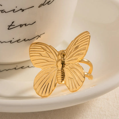 Ig Style Butterfly Stainless Steel 18k Gold Plated Open Ring In Bulk