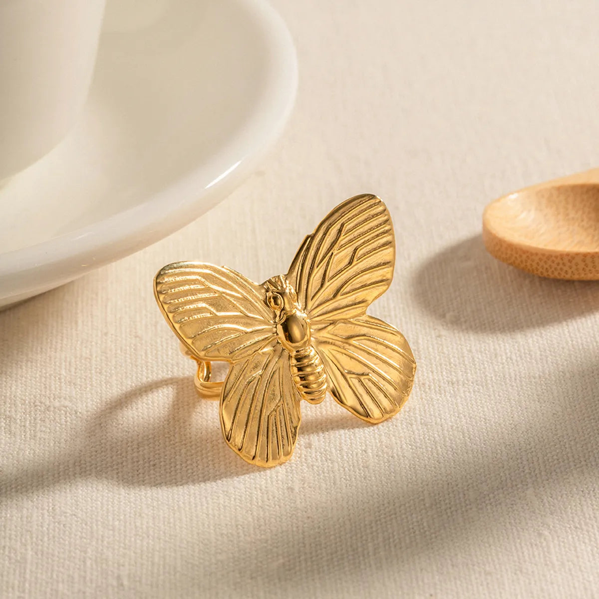 Ig Style Butterfly Stainless Steel 18k Gold Plated Open Ring In Bulk