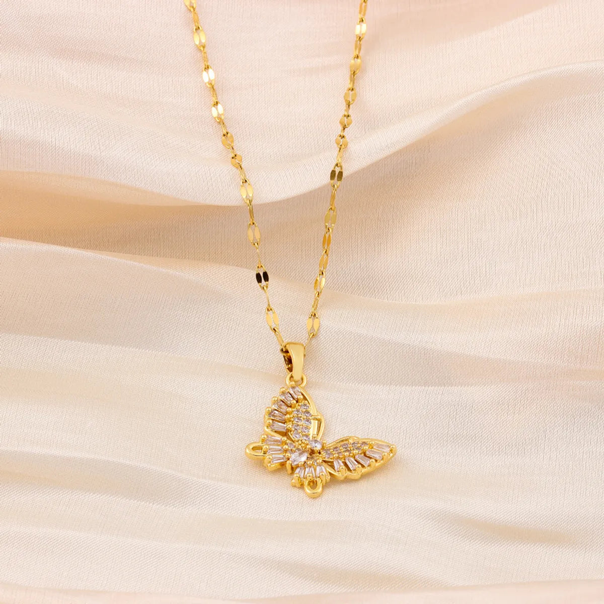 Ig Style Butterfly Stainless Steel Plating Inlay Zircon 18k Gold Plated Pendant Necklace