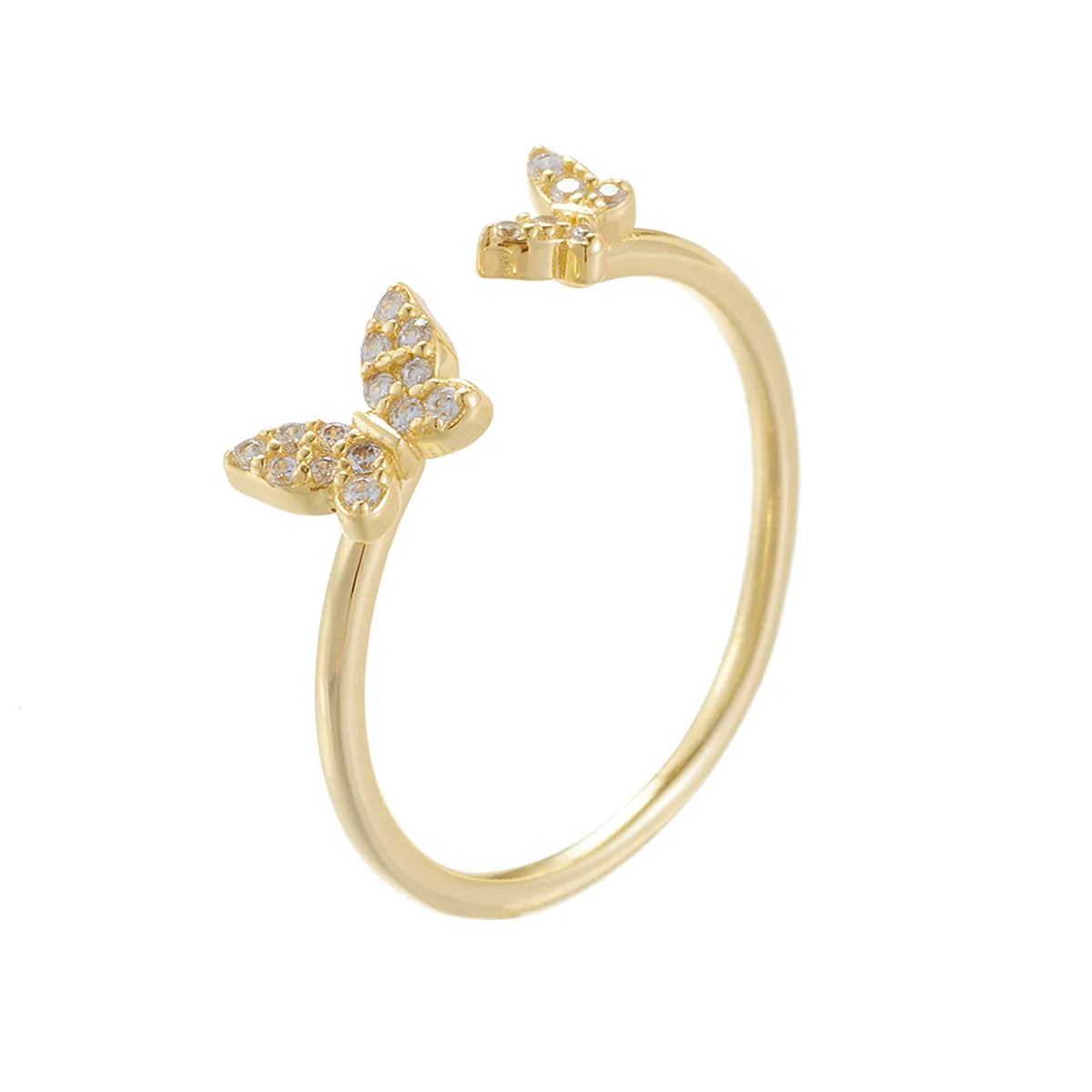 Ig Style Butterfly Sterling Silver Plating Inlay Zircon 14k Gold Plated Rhodium Plated Open Rings