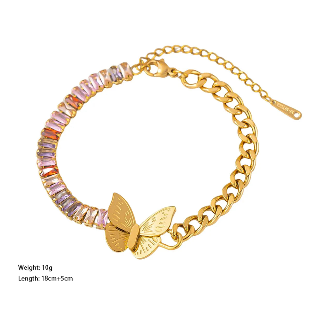 IG Style Butterfly 304 Stainless Steel 18K Gold Plated Artificial Rhinestones Bracelets In Bulk