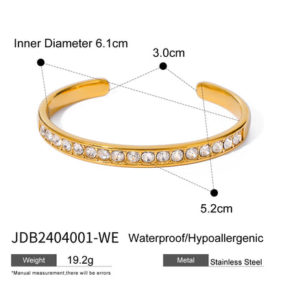 IG Style C Shape 316 Stainless Steel  18K Gold Plated Rhinestones Cuff Bracelets In Bulk