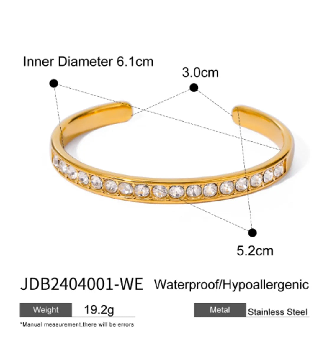 IG Style C Shape 316 Stainless Steel  18K Gold Plated Rhinestones Cuff Bracelets In Bulk