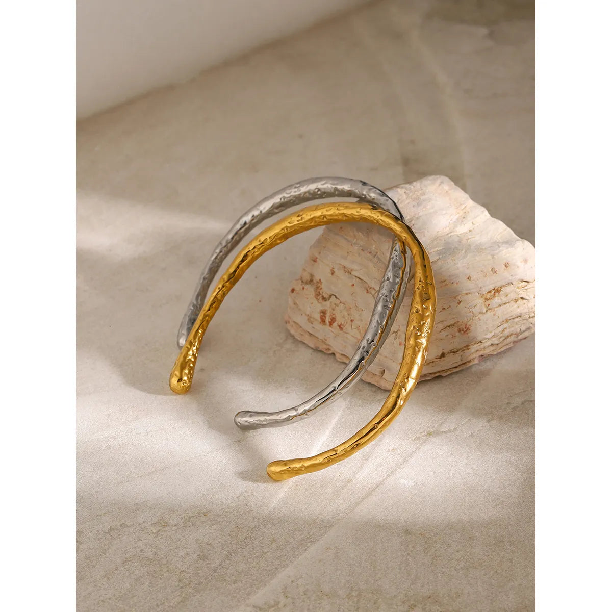 IG Style C Shape Semicircle 304 Stainless Steel 18K Gold Plated Cuff Bracelets In Bulk