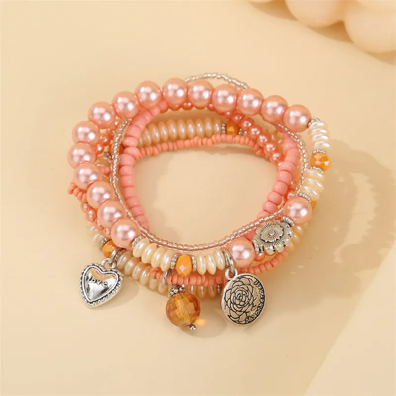 IG Style Casual Commute Heart Shape Flower Alloy Glass Wholesale Bracelets