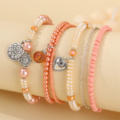 IG Style Casual Commute Heart Shape Flower Alloy Glass Wholesale Bracelets