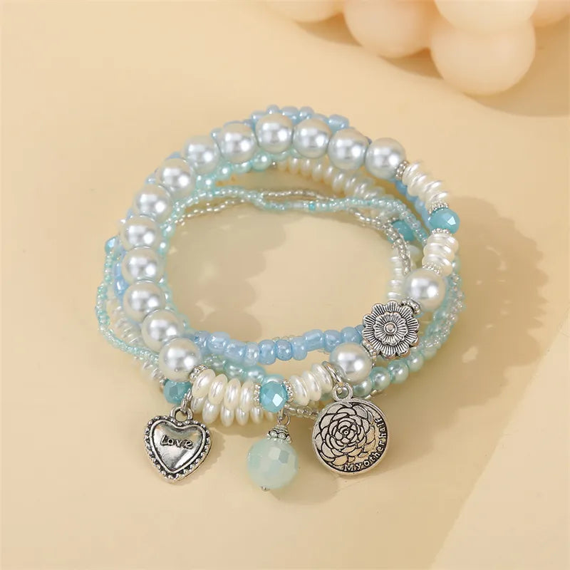 IG Style Casual Commute Heart Shape Flower Alloy Glass Wholesale Bracelets