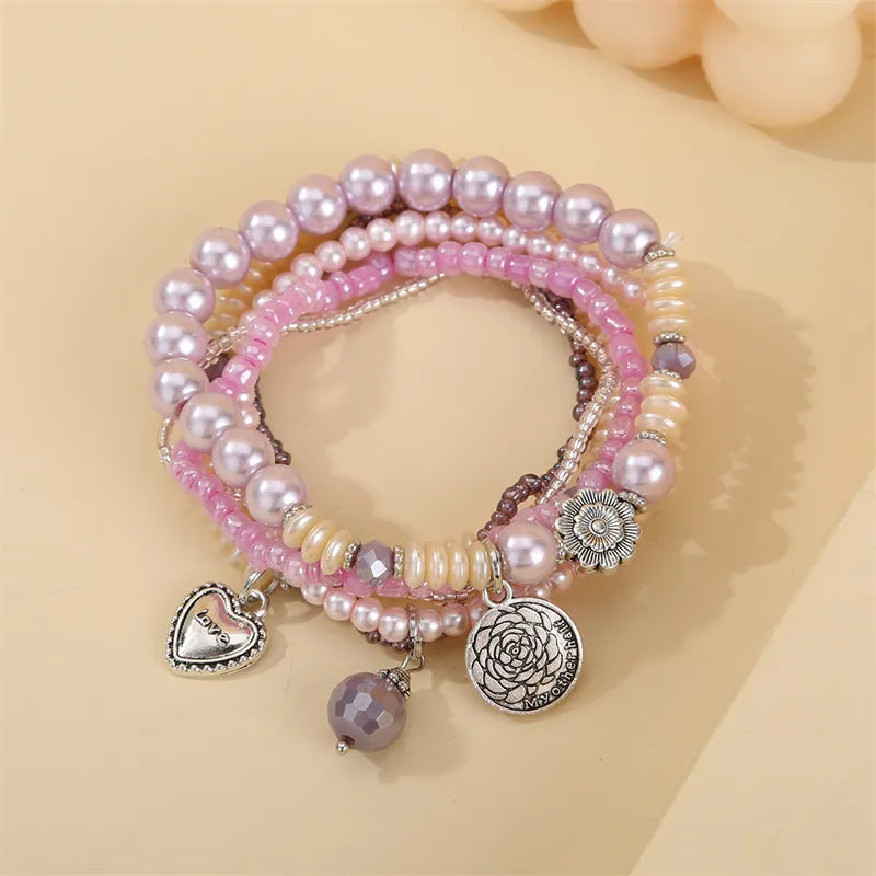 IG Style Casual Commute Heart Shape Flower Alloy Glass Wholesale Bracelets