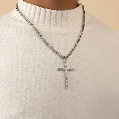 Ig Style Casual Cross Alloy Plating Inlay Rhinestones 14k Gold Plated Men's Pendant Necklace