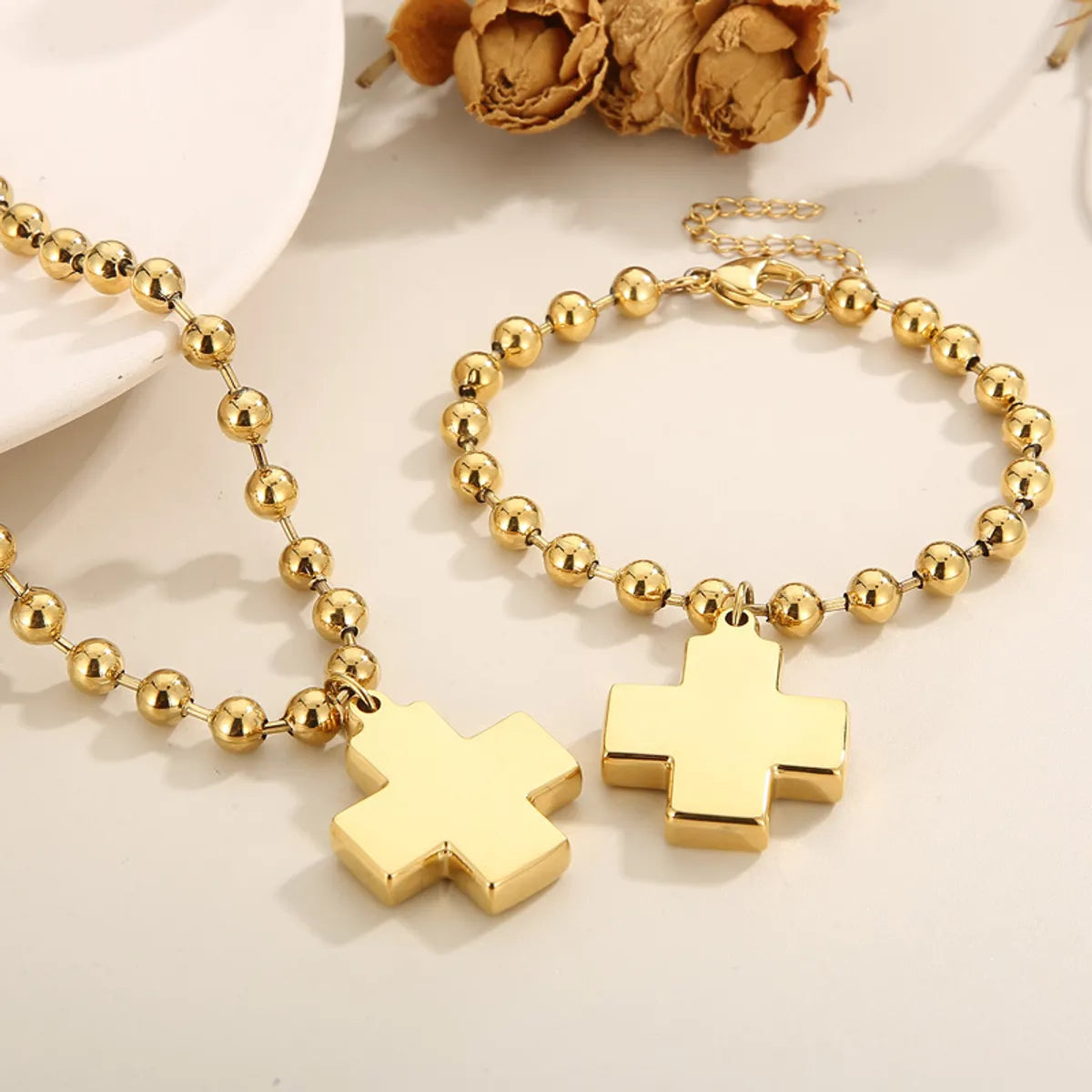 Ig Style Casual Cross Titanium Steel Plating Bracelets Necklace