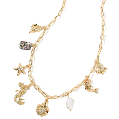 IG Style Casual Dolphin Mermaid Shell Rhinestones Alloy Wholesale Pendant Necklace