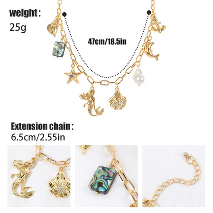 IG Style Casual Dolphin Mermaid Shell Rhinestones Alloy Wholesale Pendant Necklace