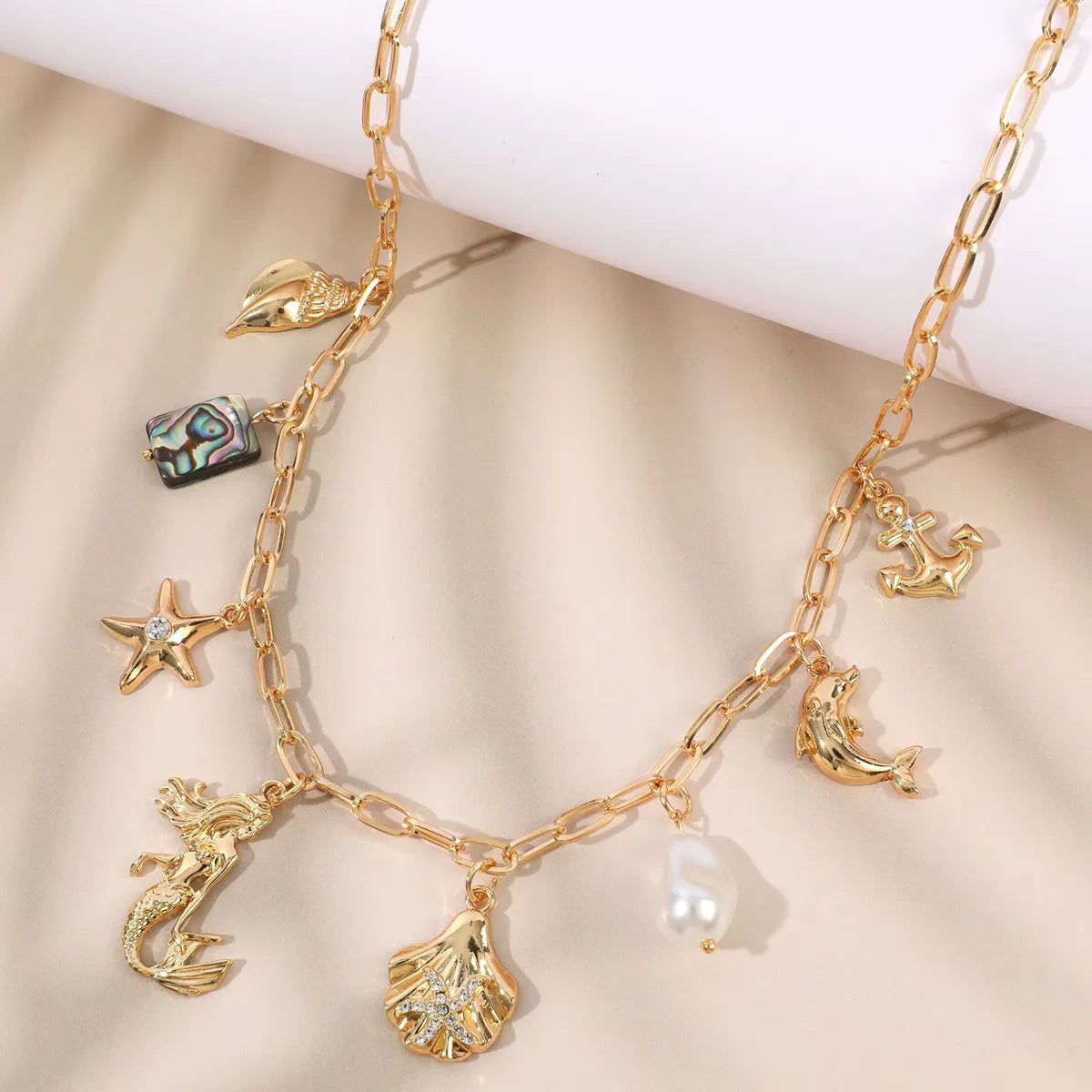 IG Style Casual Dolphin Mermaid Shell Rhinestones Alloy Wholesale Pendant Necklace