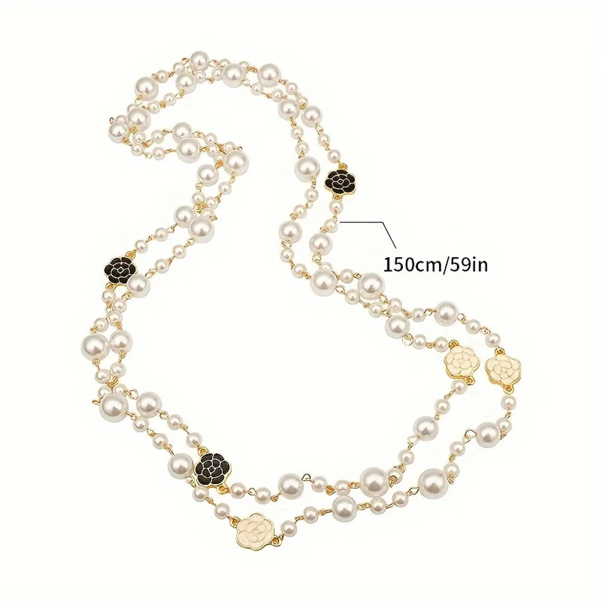 Ig Style Casual Flower Alloy Pearl Women's Sweater Chain Necklace