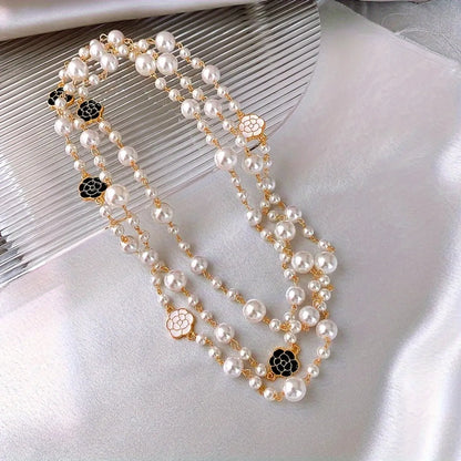 Ig Style Casual Flower Alloy Pearl Women's Sweater Chain Necklace