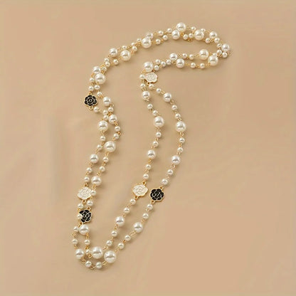 Ig Style Casual Flower Alloy Pearl Women's Sweater Chain Necklace