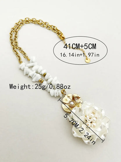 Ig Style Casual Flower Stainless Steel Shell Beaded Plating Inlay Pearl Gold Plated Pendant Necklace