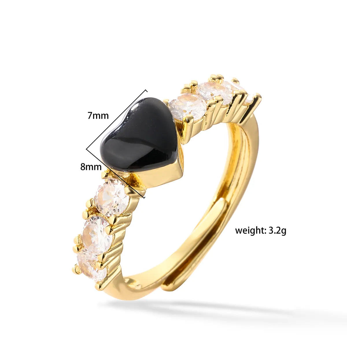 Ig Style Casual Heart Shape Copper Enamel Inlay Zircon 18k Gold Plated Open Rings