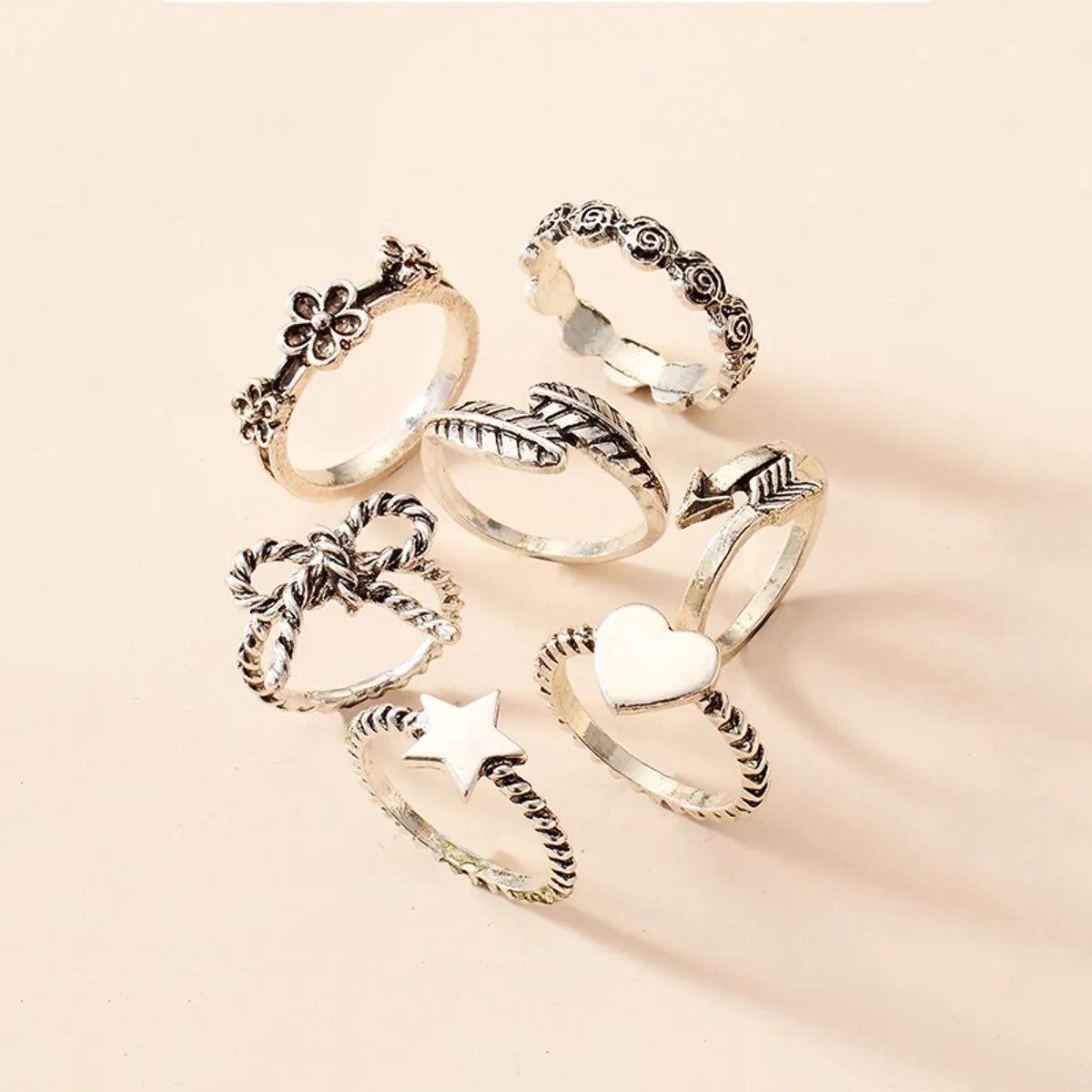 Ig Style Casual Heart Shape Flower Bow Knot Alloy Women's Rings