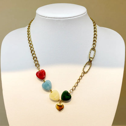 Ig Style Casual Heart Shape Stainless Steel Natural Stone Polishing Plating Gold Plated Pendant Necklace Long Necklace