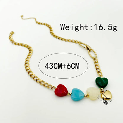 Ig Style Casual Heart Shape Stainless Steel Natural Stone Polishing Plating Gold Plated Pendant Necklace Long Necklace