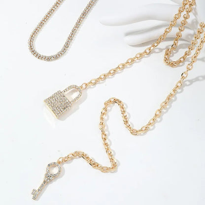 IG Style Casual Key Lock Rhinestones Alloy Wholesale Double Layer Necklaces