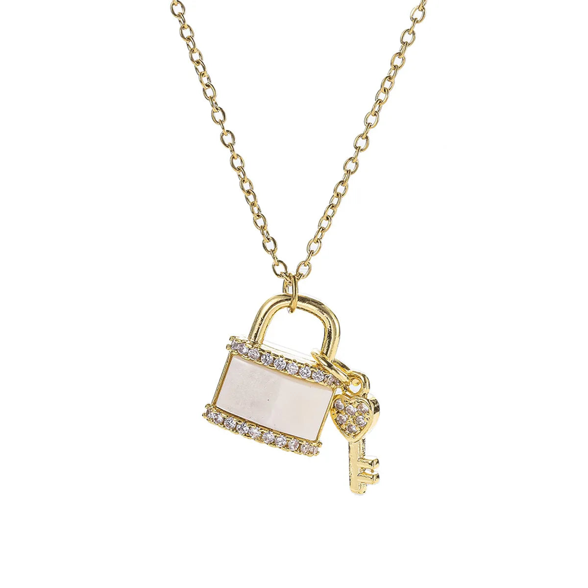 Ig Style Casual Key Lock Titanium Steel Plating Inlay Zircon White Gold Plated Gold Plated Pendant Necklace