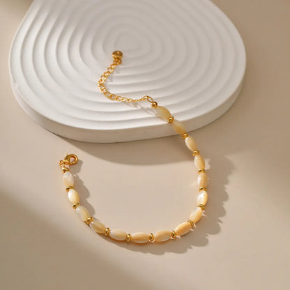 Ig Style Casual Oval Shell Pearls Copper 18k Gold Plated Bracelets In Bulk