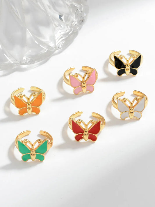 Ig Style Casual Simple Style Butterfly Copper Enamel Plating Open Rings