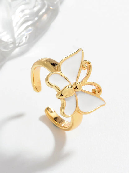 Ig Style Casual Simple Style Butterfly Copper Enamel Plating Open Rings