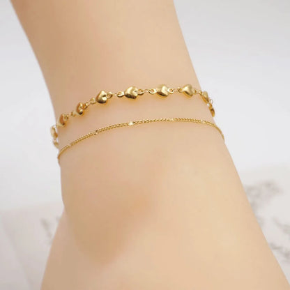 IG Style Casual Simple Style Heart Shape 304 Stainless Steel Titanium Steel Handmade Gold Plated Women'S Anklet