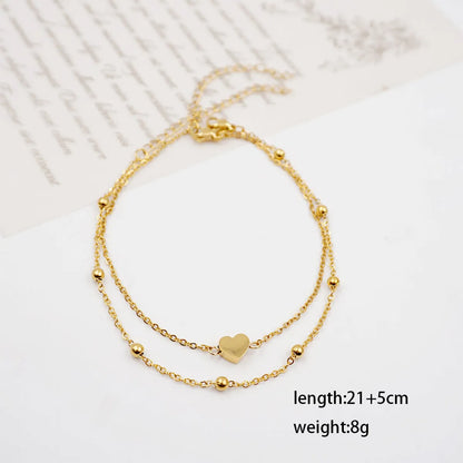 IG Style Casual Simple Style Heart Shape 304 Stainless Steel Titanium Steel Handmade Gold Plated Women'S Anklet