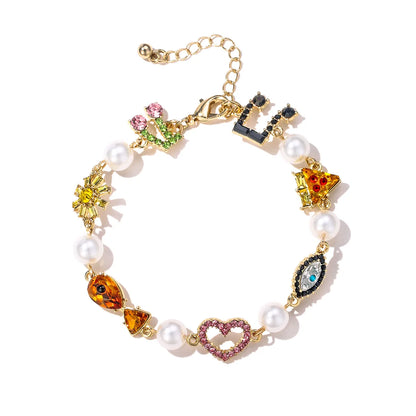 IG Style Casual Simple Style Heart Shape Eye Rhinestones Zinc Alloy Wholesale Bracelets