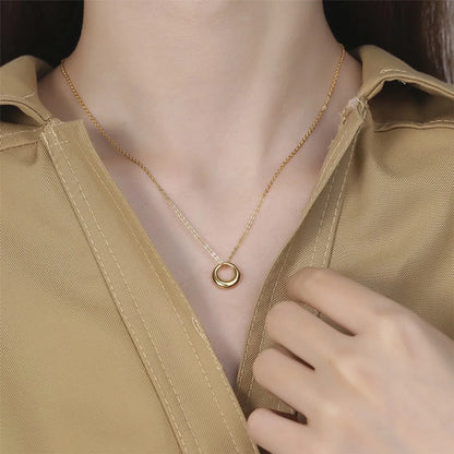 Ig Style Circle Titanium Steel Plating 18k Gold Plated Pendant Necklace