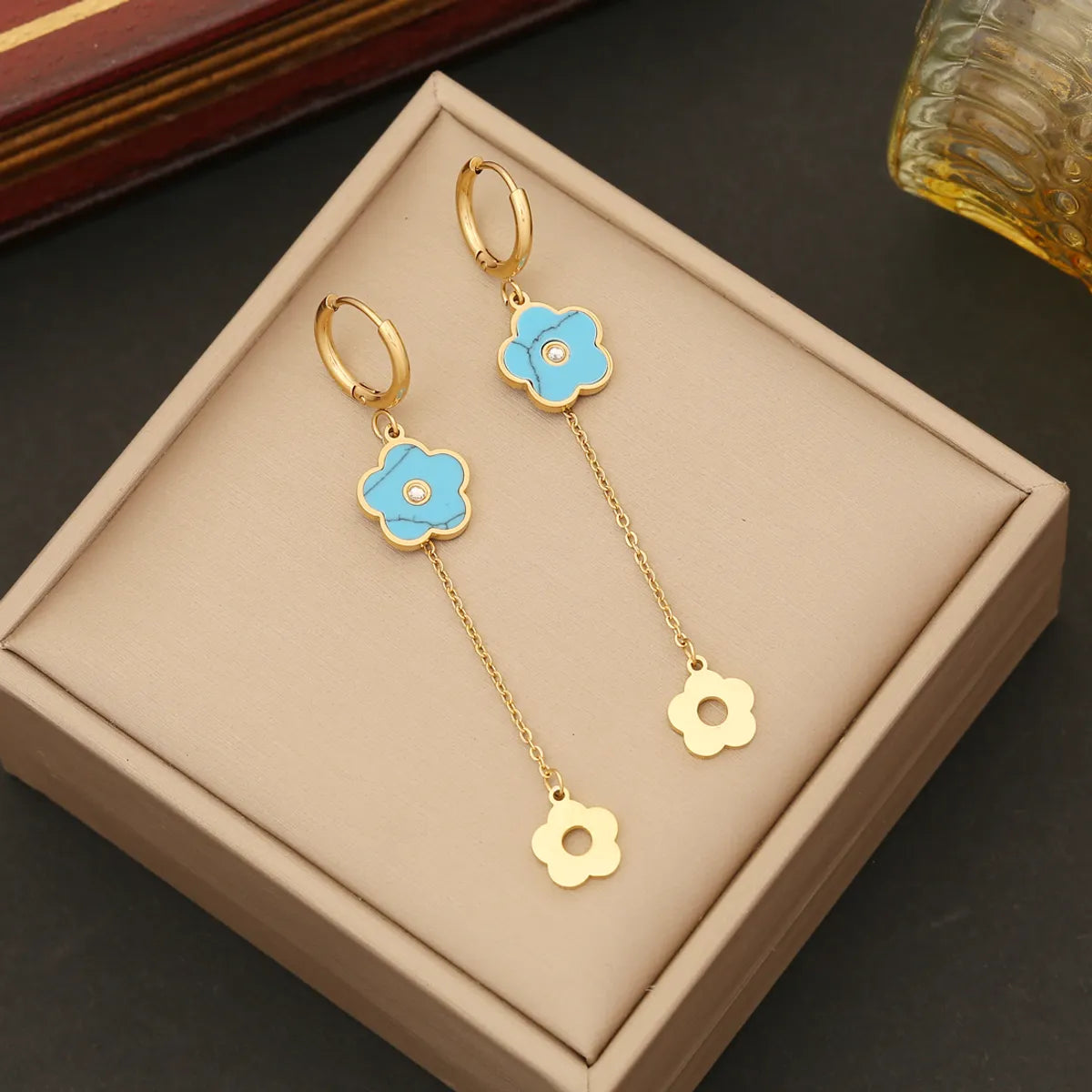 Ig Style Classic Style Flower Stainless Steel Plating Inlay Turquoise Bracelets Earrings Necklace