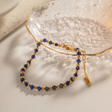 IG Style Classic Style Geometric 304 Stainless Steel Lapis Lazuli 18K Gold Plated Bracelets In Bulk