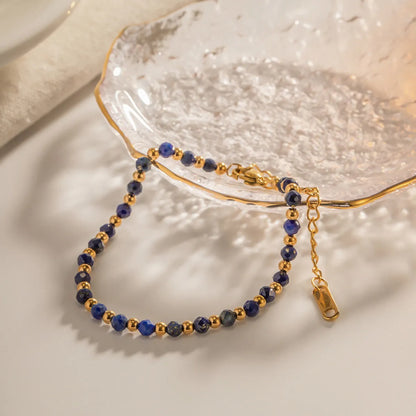 IG Style Classic Style Geometric 304 Stainless Steel Lapis Lazuli 18K Gold Plated Bracelets In Bulk