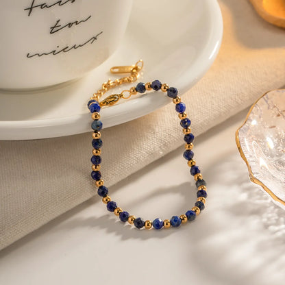 IG Style Classic Style Geometric 304 Stainless Steel Lapis Lazuli 18K Gold Plated Bracelets In Bulk