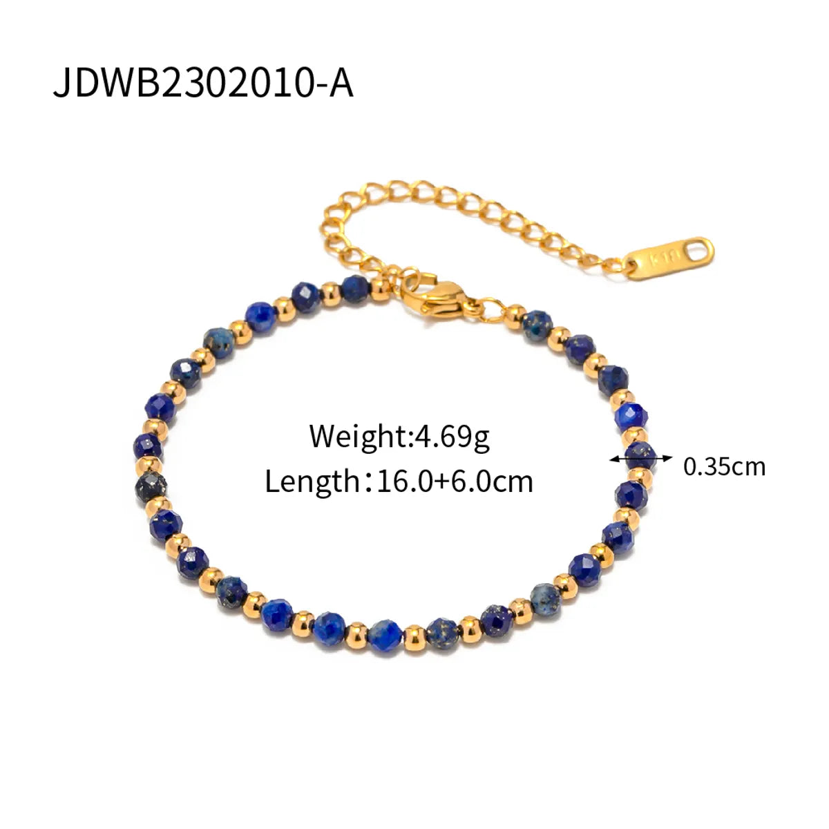 IG Style Classic Style Geometric 304 Stainless Steel Lapis Lazuli 18K Gold Plated Bracelets In Bulk