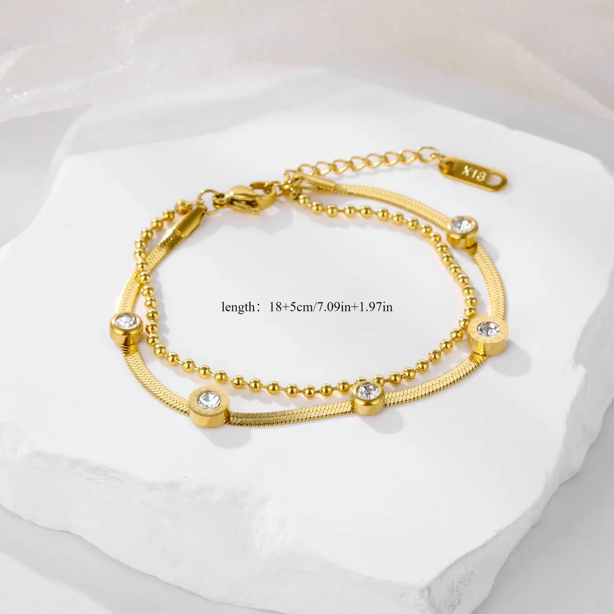 IG Style Classic Style Korean Style Solid Color 304 Stainless Steel 18K Gold Plated Rhinestones Bracelets In Bulk