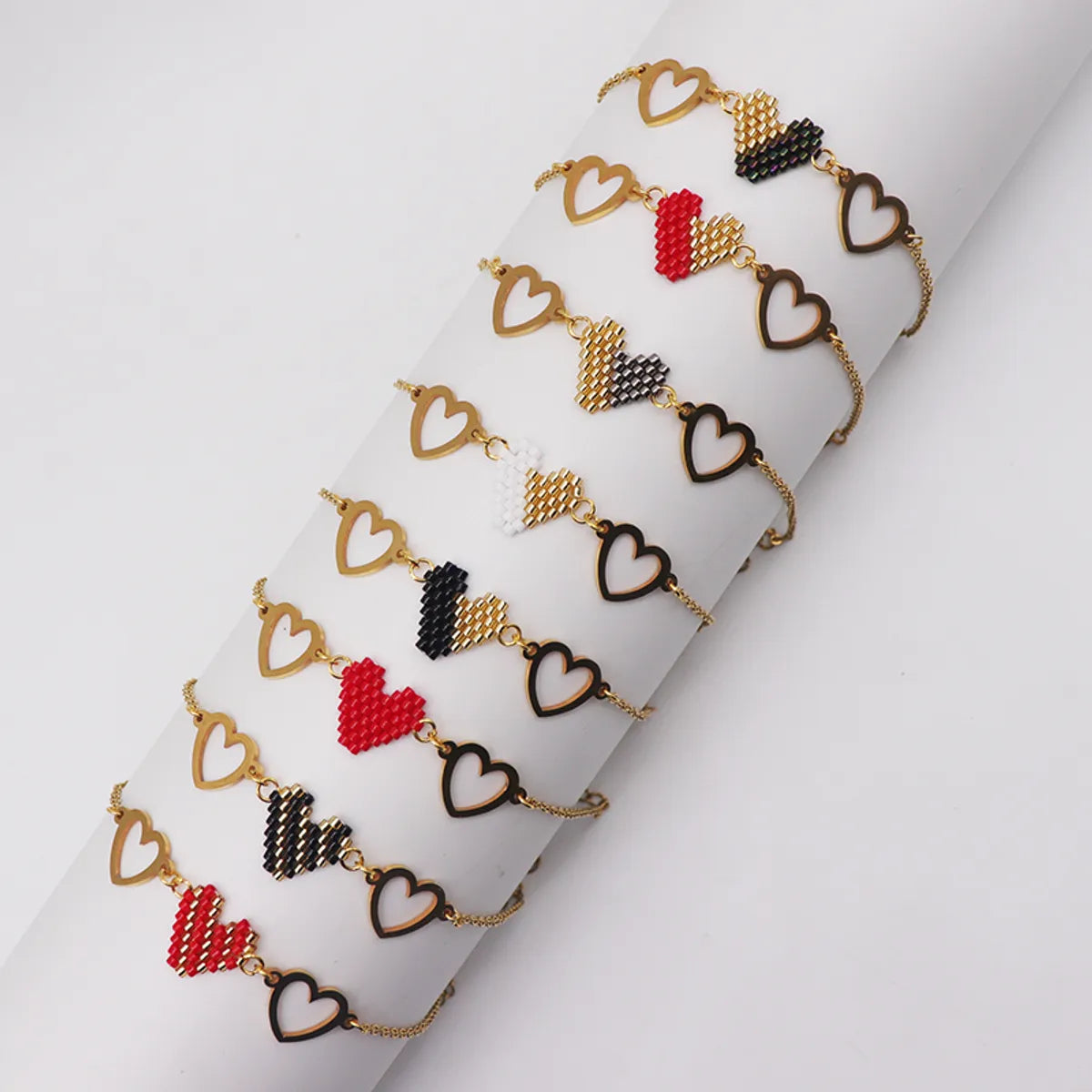 Ig Style Color Block Heart Shape Alloy Glass Handmade Valentine's Day Unisex Bracelets