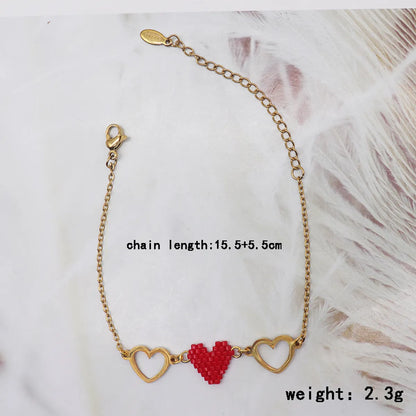 Ig Style Color Block Heart Shape Alloy Glass Handmade Valentine's Day Unisex Bracelets