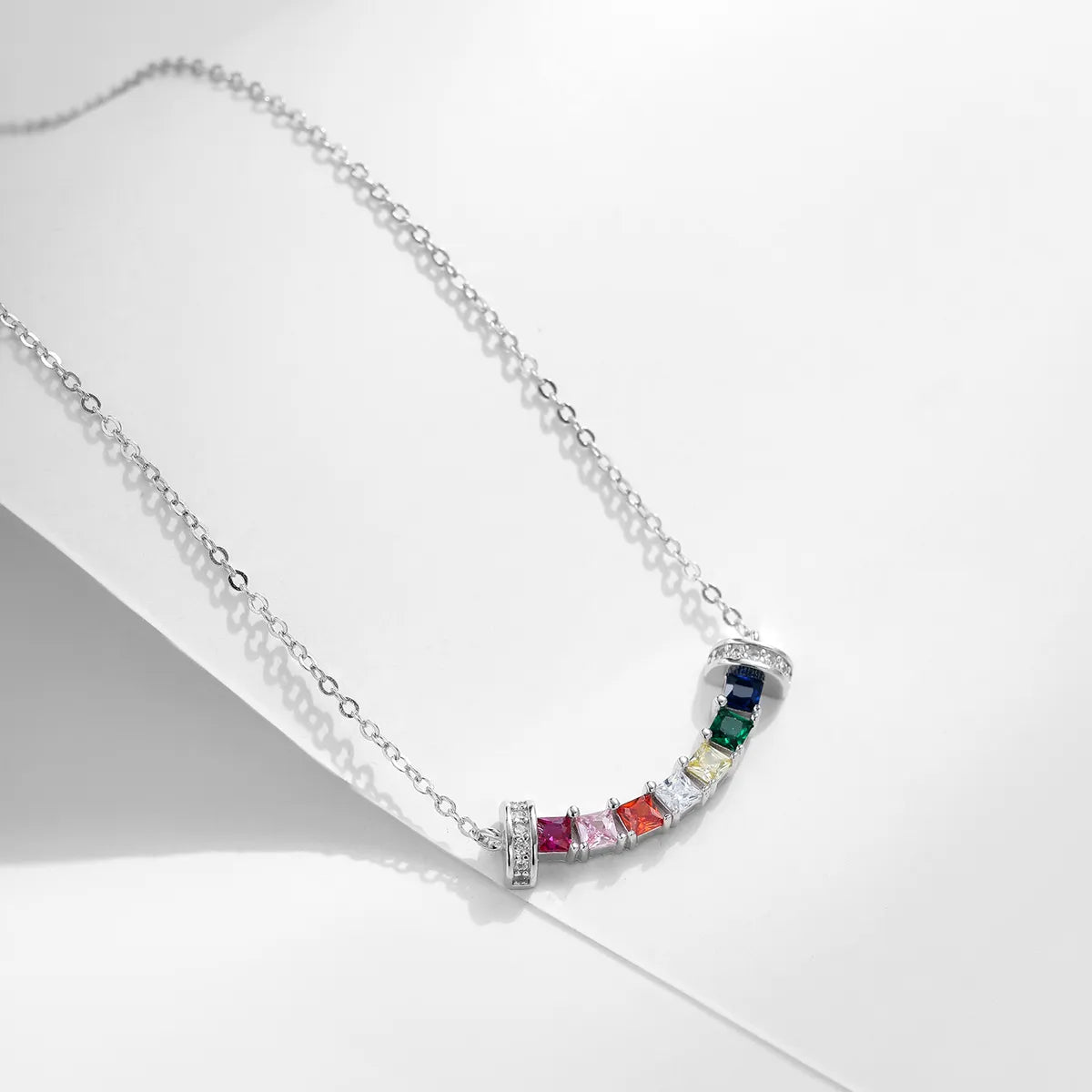 Ig Style Commute Colorful Sterling Silver Rhodium Plated Zircon Necklace In Bulk