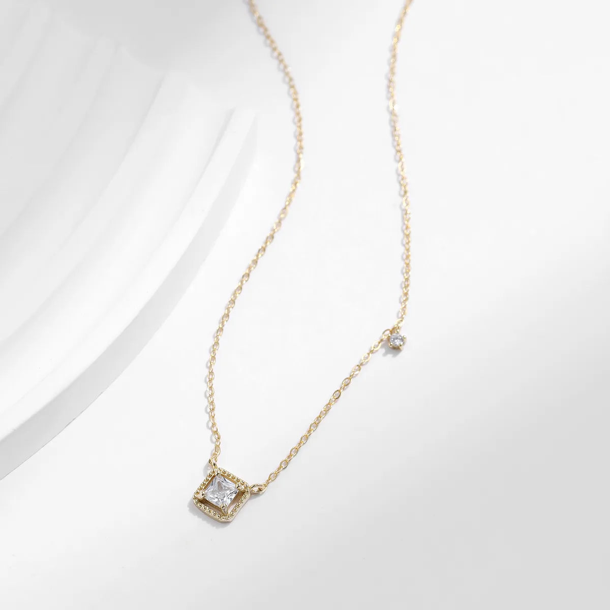 Ig Style Commute Square Sterling Silver Rhodium Plated Zircon Necklace In Bulk