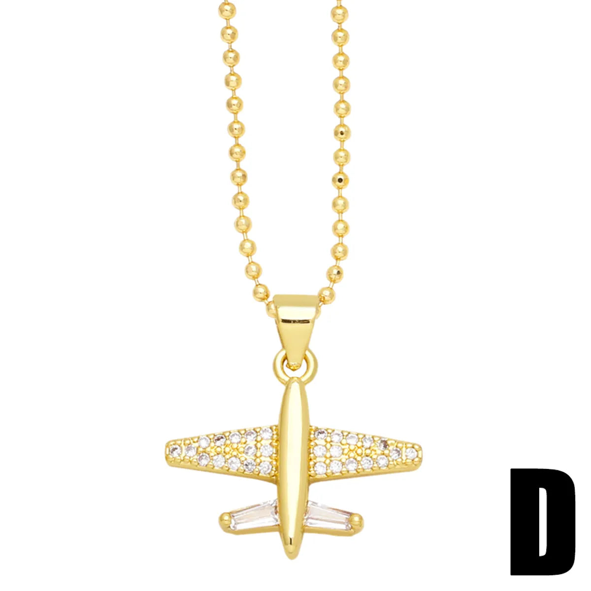 Ig Style Cool Style Airplane Copper 18k Gold Plated Zircon Pendant Necklace In Bulk