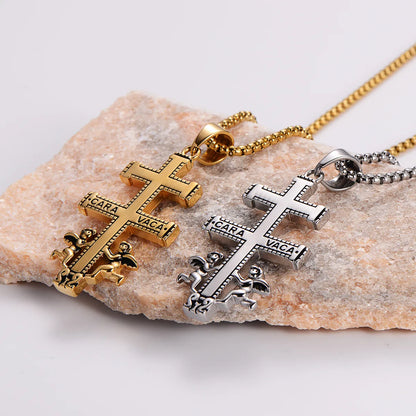 Ig Style Cool Style Cross Angel Stainless Steel Plating 18k Gold Plated Pendant Necklace